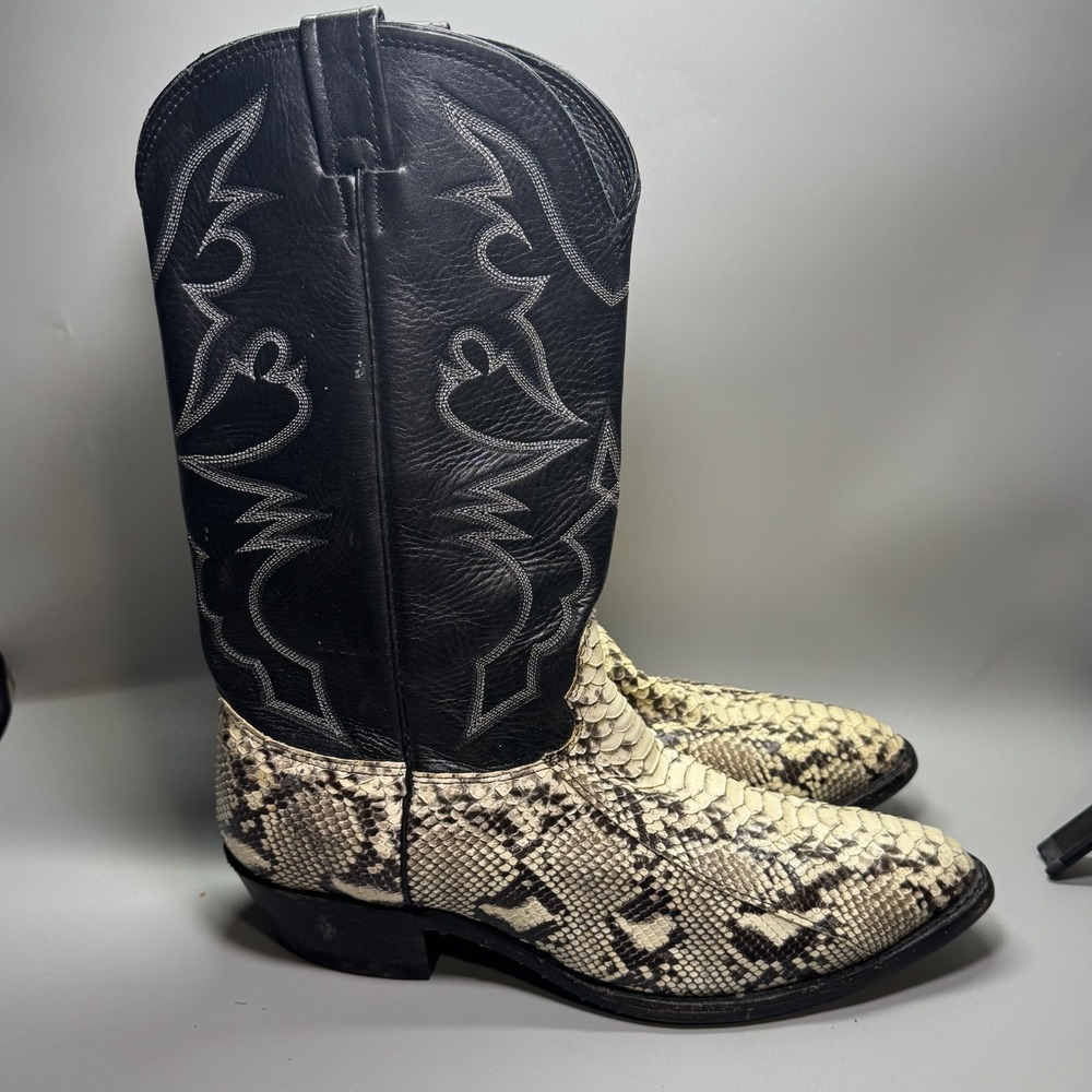 Larry Mahan Men's Cowboy Boots In Python Snake Skin Leather Size 13 D